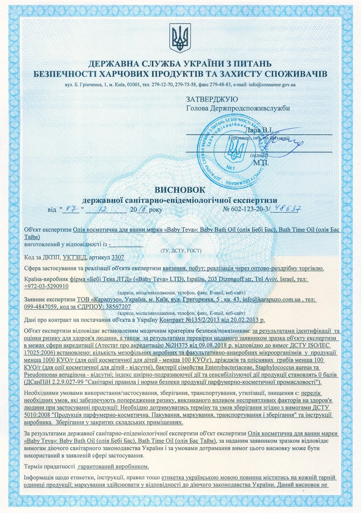 Висновок Baby Teva